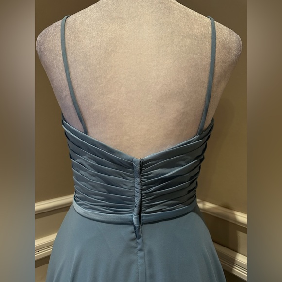 Brideside Cher dusty blue women’s chiffon spaghetti strap formal evening dress - Picture 12 of 16